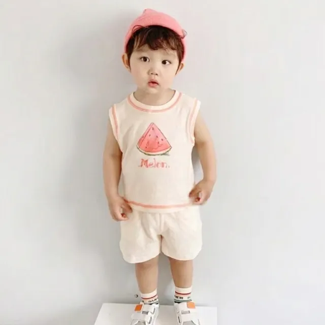 【橘魔法】夏日西瓜車邊背心套裝 男童 女童 兒童 童裝 無袖背心 褲子 背心上衣