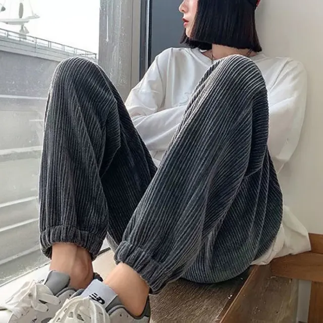 【D.studio】韓版內刷毛寬鬆垂感直筒寬褲 長褲 休閒褲 女裝 高腰褲 冬天女裝 黑褲 發熱褲 保暖褲P302