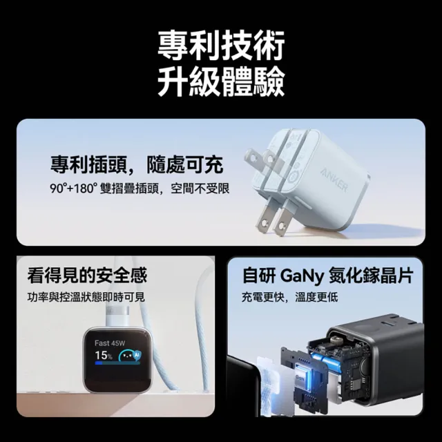 【ANKER】官方授權直營 A121D Nano 45W 螢幕充電器(黑/白/橙)
