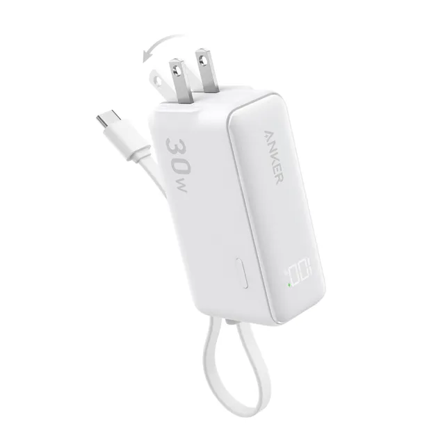【ANKER】官方授權直營 A1636 行動電源 5000mAh 30W 三合一自帶線自帶插頭(白/粉/Wh標示/螢幕顯示)