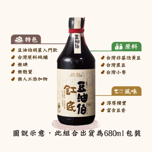 【豆油伯】缸底醬油680ml-2入禮盒(680mlx2 / 中秋送禮自用皆宜)