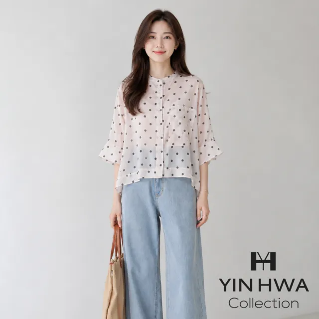 【YIN HWA 盈樺】ARIES 透膚感甜美跳色波卡圓點印花襯衫