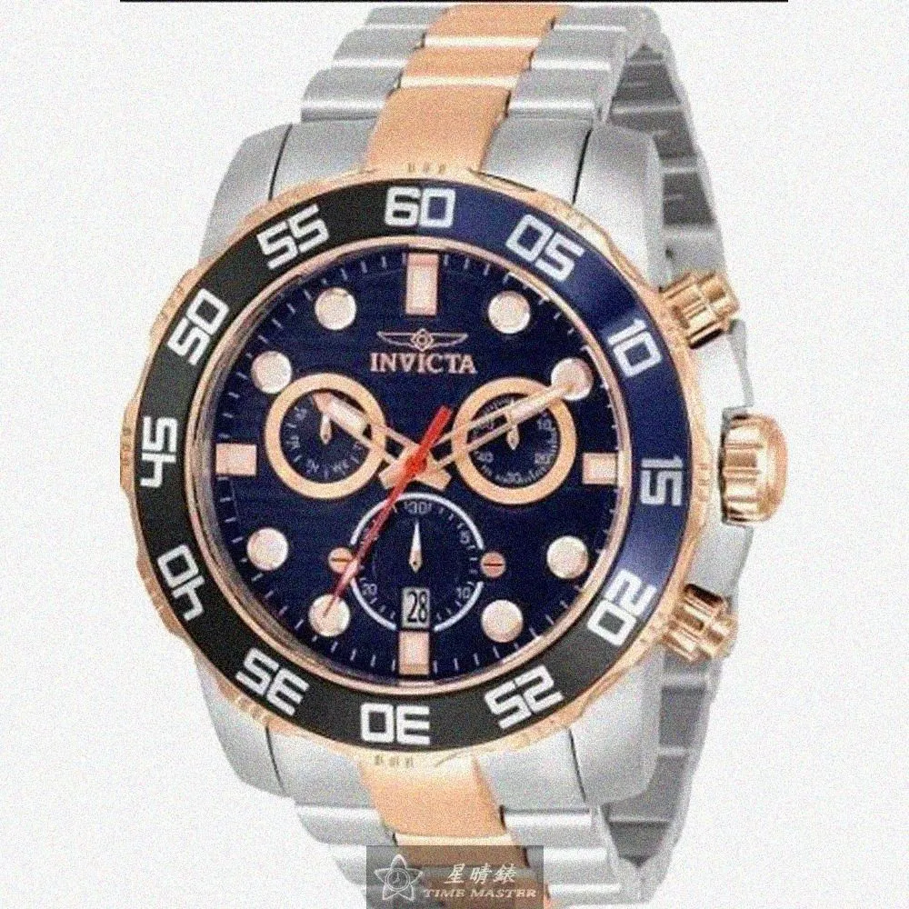 【INVICTA 英威塔】INVICTA手錶型號IN00013(寶藍色錶面玫瑰金錶殼金銀相間精鋼錶帶款)