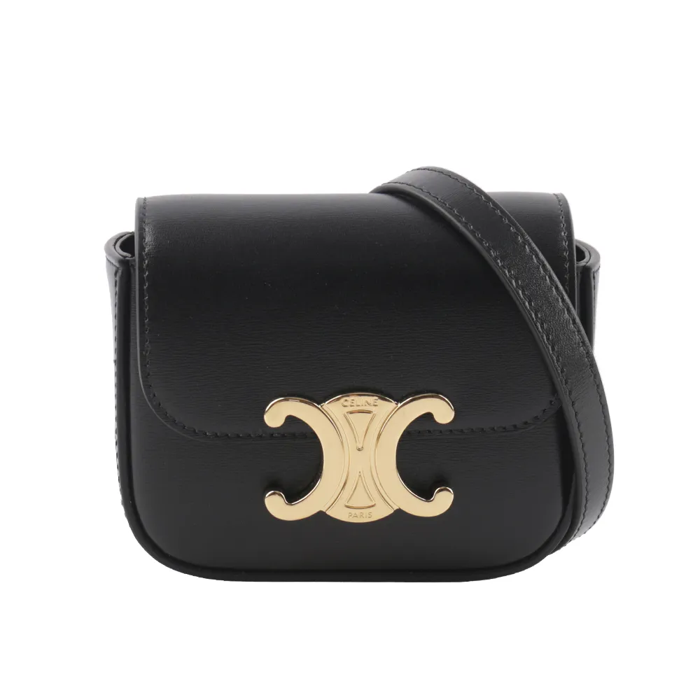 【CELINE】Triomphe 光滑小牛皮迷你斜背包(黑色)