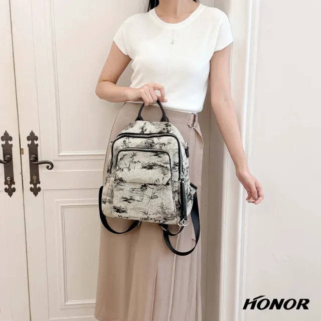 【HONOR 山形屋】水墨風刺繡休閒後背包-白