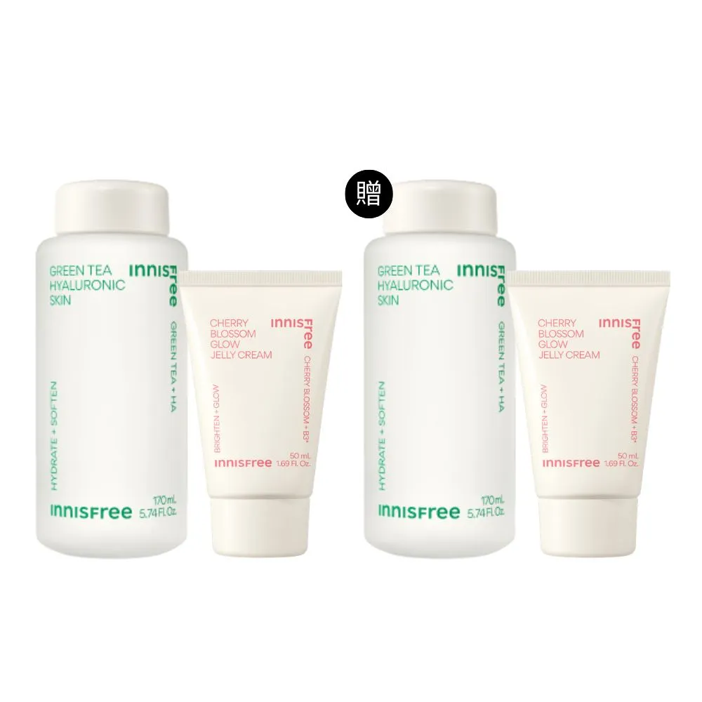 即期品【innisfree】買一送一 綠茶玻尿酸保濕調理液-170ml+櫻花透亮水凝霜-50ml (韓國公司貨)