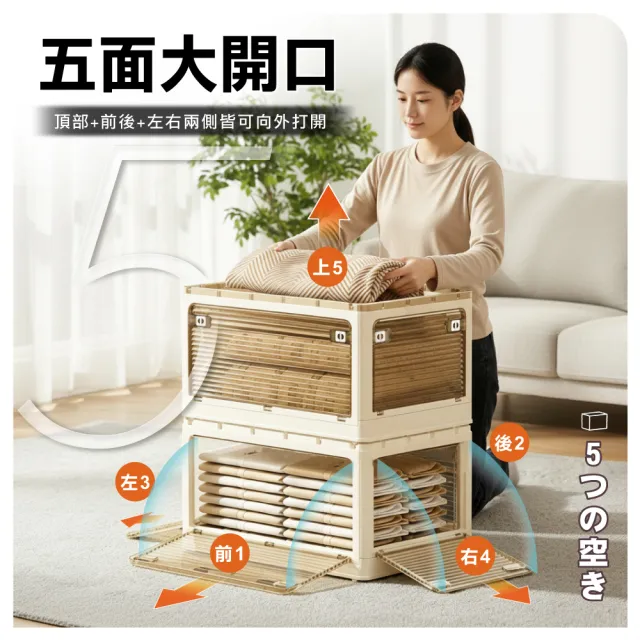 【ONE HOUSE】70L 藤原五開門巨無霸折疊收納箱 2入(可疊加/掀蓋整理箱/收納櫃)