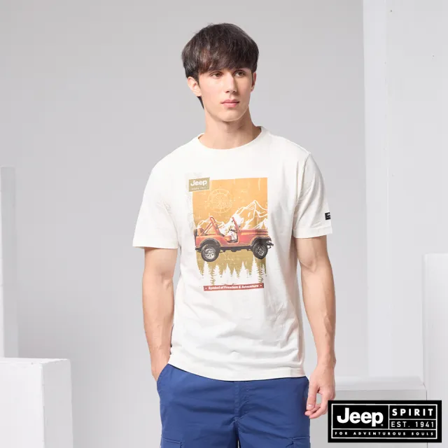 【JEEP】男裝 美式越野車冒險短袖T恤(米白色)