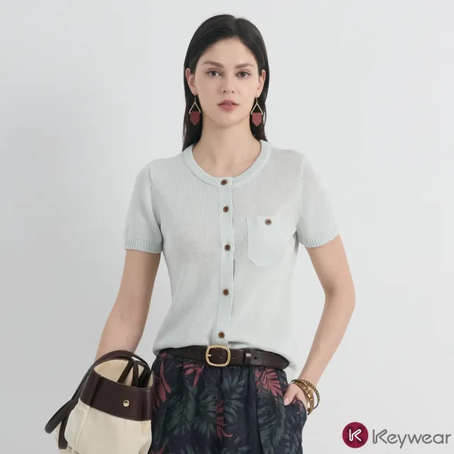 【KeyWear 奇威名品】質感排釦設計短袖針織外套(共3色)