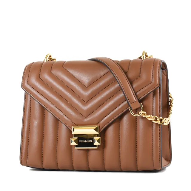 【Michael Kors】WHITNEY ☆縫皮革翻蓋磁釦肩背/斜背二用包-焦糖色/中