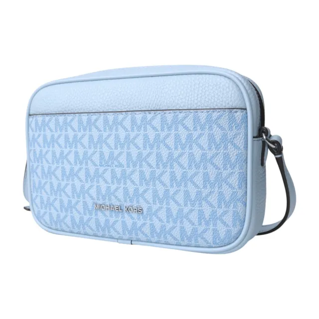 【Michael Kors】銀字MK防刮老花斜背相機包(淺藍)mini