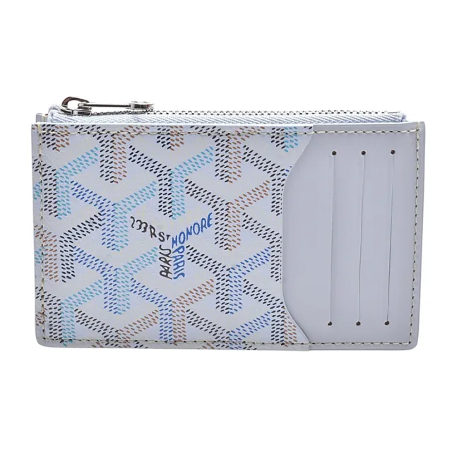【GOYARD 高雅德】經典Bourbon zipped系列手工帆布拉鍊多夾層零錢包/卡夾(極地藍)