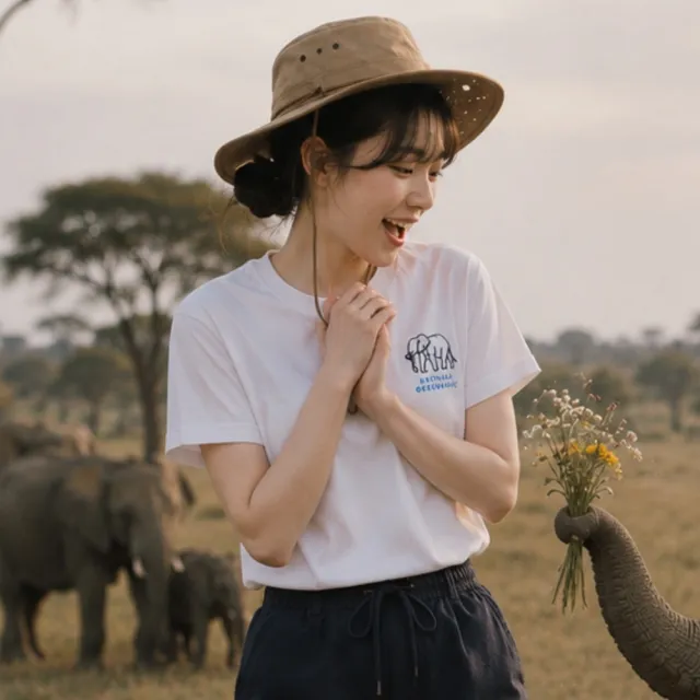 【National Geographic 國家地理】男女同款 Ratel 動物圖案短袖 T恤 (大象/斑馬/長頸鹿)
