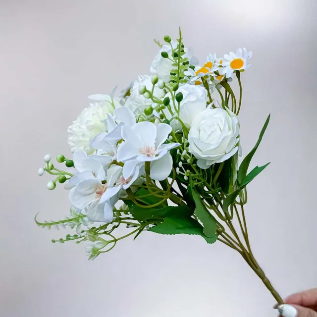 【Floral M】法式小花園玫瑰洋甘菊白色花束仿真花花材1入組(人造花/仿真花/假花/花藝DIY/裝飾花材)