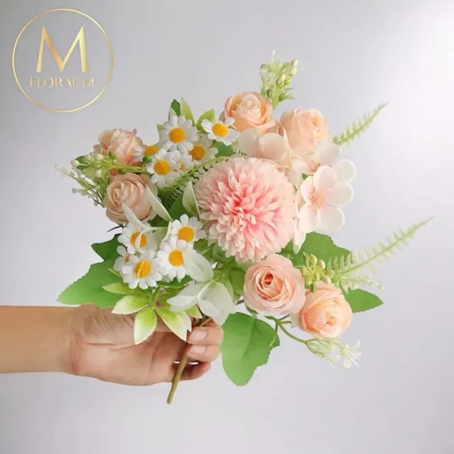 【Floral M】法式小花園玫瑰洋甘菊粉色花束仿真花花材1入組(人造花/仿真花/假花/花藝DIY/裝飾花材)
