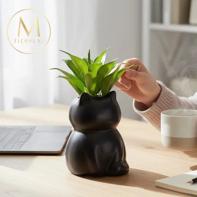 【Floral M】黑喵系居家龍舌蘭20cm仿真植栽含花器(人造植栽/仿真樹/室內佈置/居家裝飾/桌上型植栽)