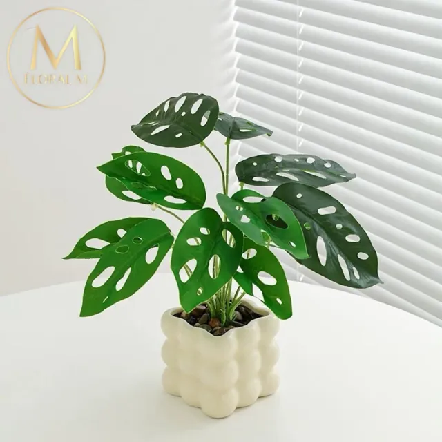 【Floral M】高顏值桌上仙洞龜背竹30cm仿真植栽含花器(人造植栽/仿真樹/室內佈置/居家裝飾/桌上型植栽)