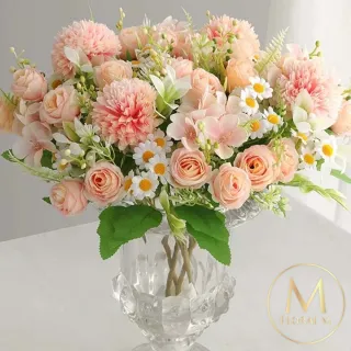 【Floral M】法式小花園玫瑰洋甘菊花束仿真花花材1入組(人造花/仿真花/假花/花藝DIY/裝飾花材)