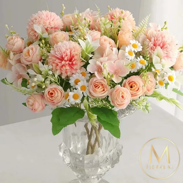 【Floral M】法式小花園玫瑰洋甘菊花束仿真花花材1入組(人造花/仿真花/假花/花藝DIY/裝飾花材)