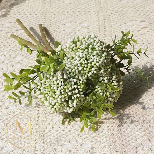 【Floral M】居家裝飾清新白綠小米果仿真花花材3入組(人造花/仿真花/假花/花藝DIY/裝飾花材)