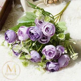 【Floral M】法式花園圓葉小玫瑰花束仿真花花材1入組(人造花/仿真花/假花/花藝DIY/裝飾花材)