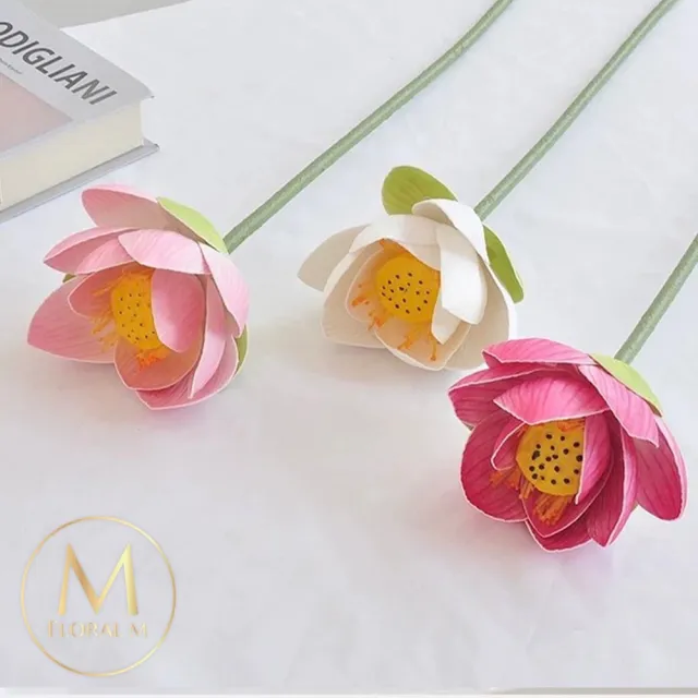 【Floral M】日式上野公園典雅白荷花仿真花花材1入組(人造花/仿真花/假花/花藝DIY/裝飾花材)