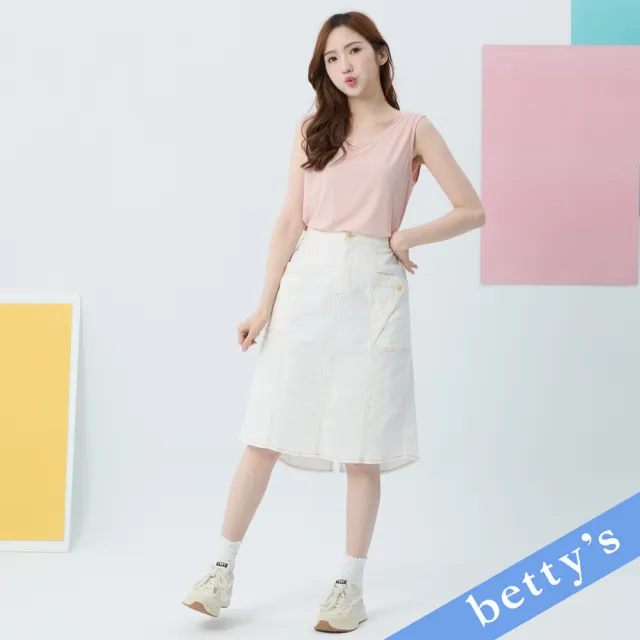 【betty’s 貝蒂思】優雅蕾絲拼接坑條無袖T-shirt(粉色)