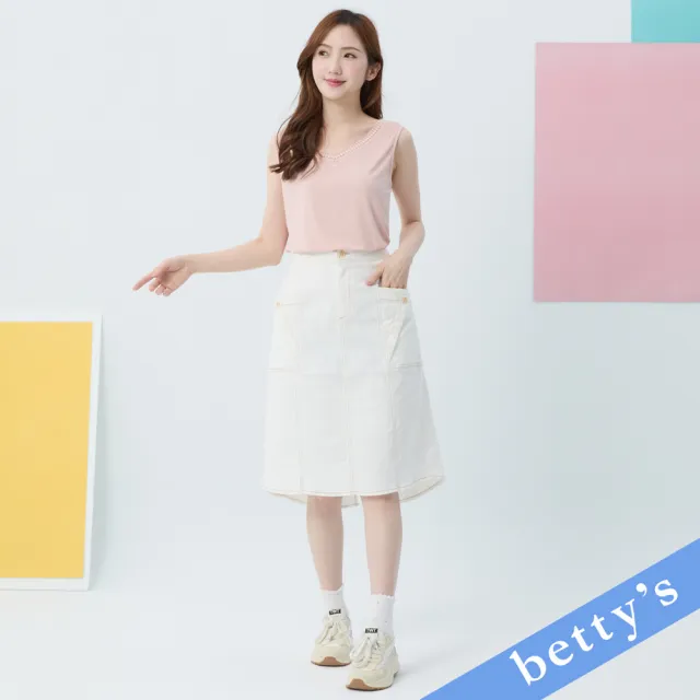 【betty’s 貝蒂思】優雅蕾絲拼接坑條無袖T-shirt(粉色)