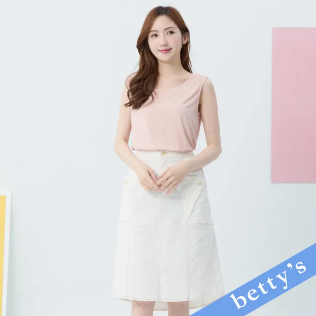 【betty’s 貝蒂思】優雅蕾絲拼接坑條無袖T-shirt(粉色)