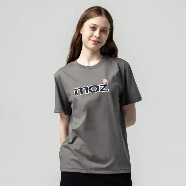 【moz】瑞典 駝鹿 拼布日常 舒適柔棉 100%純棉短T-深灰 女款