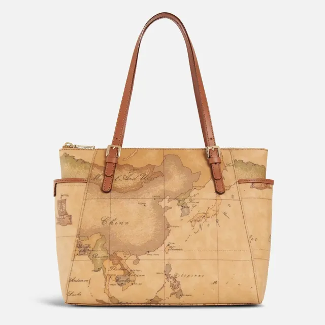 【Alviero Martini】義大利地圖包 雙把長揹肩包28cm(地圖黃)
