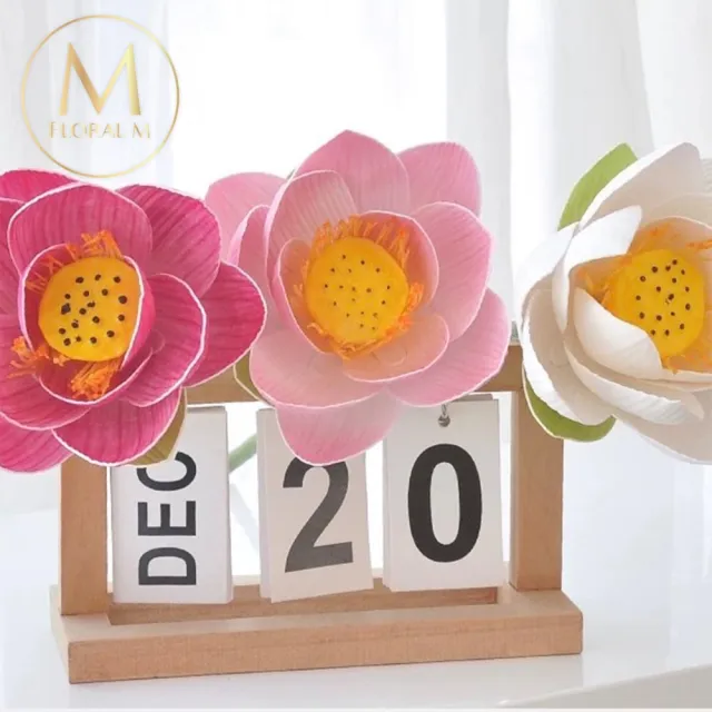 【Floral M】日式上野公園蜜桃粉荷花仿真花花材1入組(人造花/仿真花/假花/花藝DIY/裝飾花材)