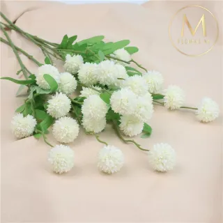 【Floral M】夏日繽紛圓舞曲氣質白乒乓菊仿真花花材1入組(人造花/仿真花/假花/花藝DIY/裝飾花材)