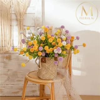 【Floral M】夏日繽紛圓舞曲檸檬黃乒乓菊仿真花花材1入組(人造花/仿真花/假花/花藝DIY/裝飾花材)