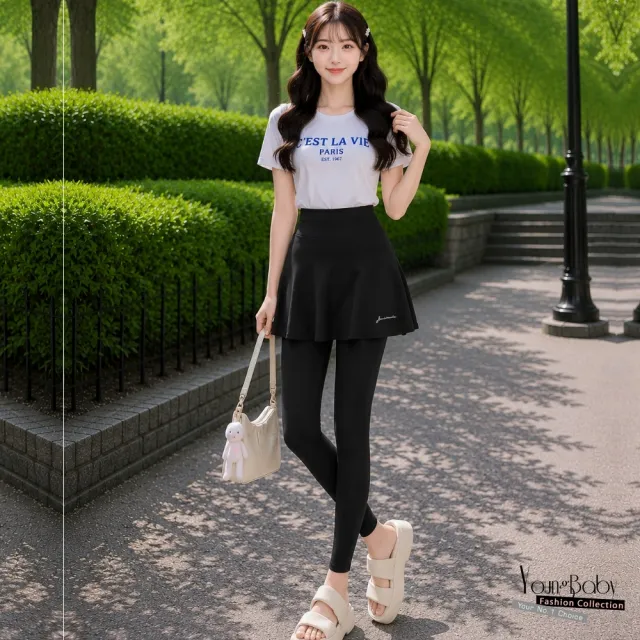 【YOUNGBABY】高腰收腹美型超彈性鯊魚褲裙 中大尺碼女裝