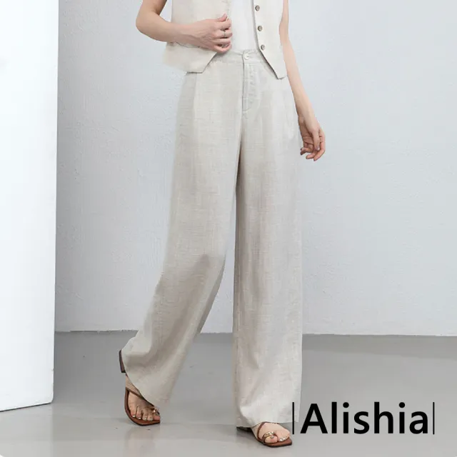 【Alishia】簡約修身後鬆緊棉麻寬鬆直筒褲 長褲 28-32腰(米色 / 藏藍色)