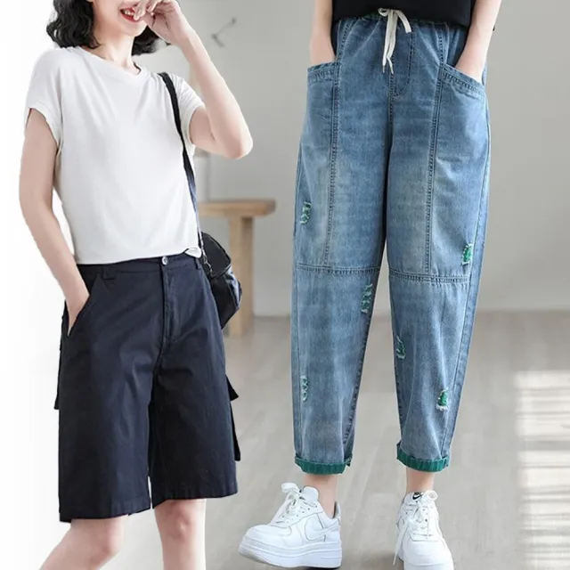 【ONEY 歐妮】★涼爽休閒五分褲短褲休閒褲 6款任選(女裝/工裝褲/寬褲/闊腿褲/素色/錐形)