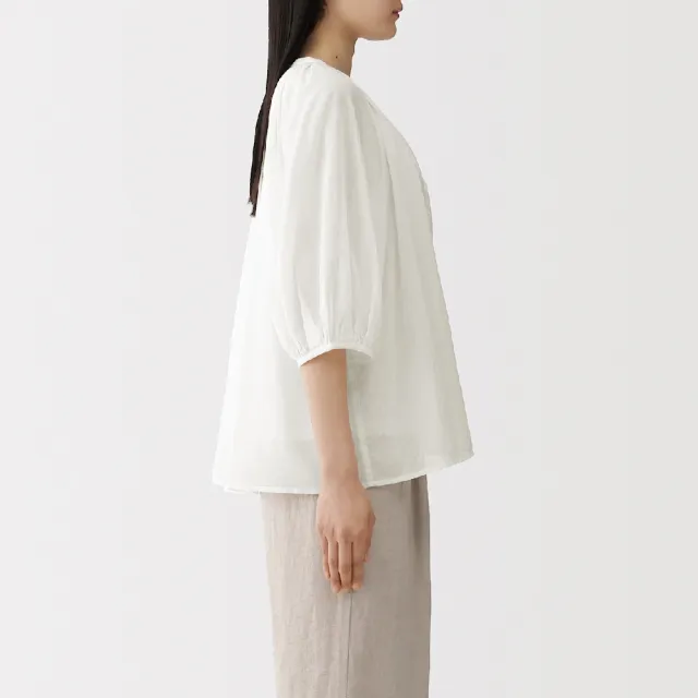 【MUJI 無印良品】女強撚透明感短袖套衫(白色/黑色/煙燻藍)