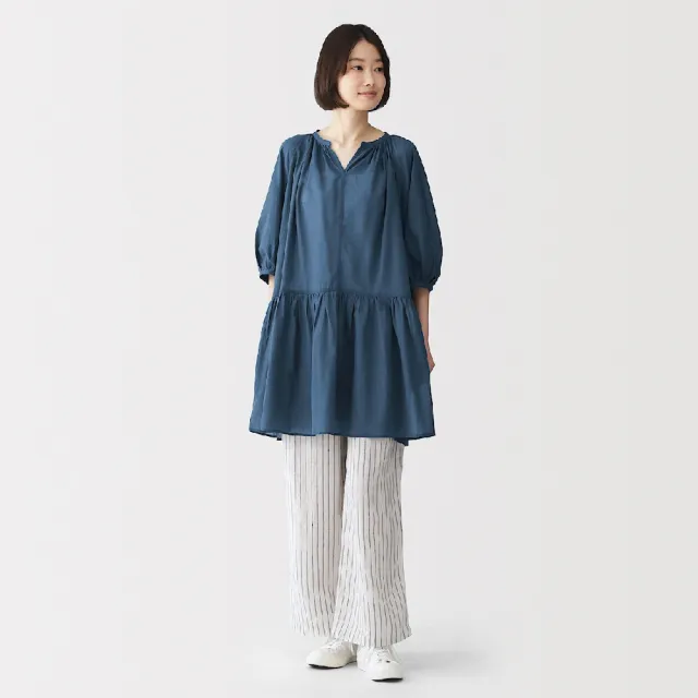 【MUJI 無印良品】女強撚透明感短版連身裙(墨灰/黑色/煙燻藍)