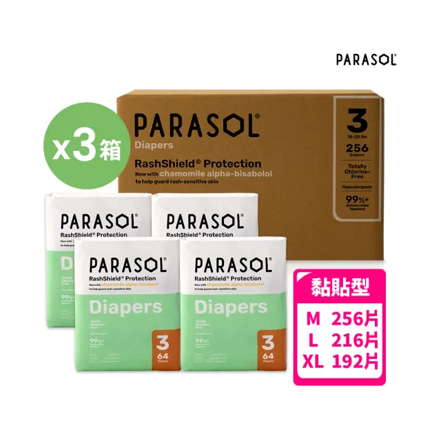 【PARASOL】總代理｜進化版_Clear+Dry 新科技水凝尿布 囤貨箱購3箱組 黏貼型M-XL(4包/箱)