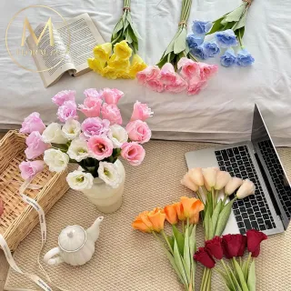 【Floral M】夏日野餐氣息洋桔梗溫柔白仿真花花材7入組(人造花/仿真花/假花/花藝DIY/裝飾花材)