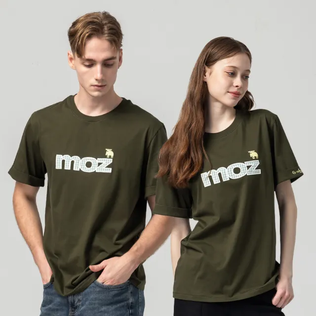 【moz】瑞典 駝鹿 拼布日常 舒適柔棉 100%純棉短T-橄欖綠 男女款