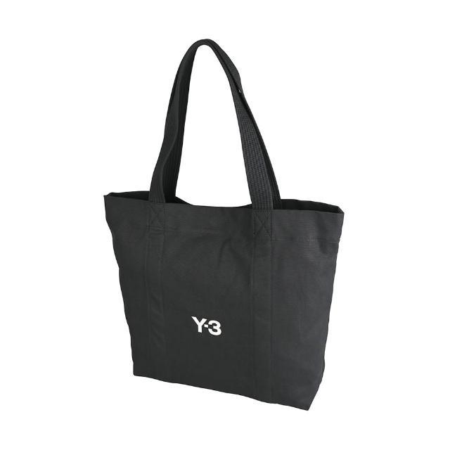 【Y-3 山本耀司】Y-3經典白字LOGO棉帆布按釦式肩背/手提托特包(黑)