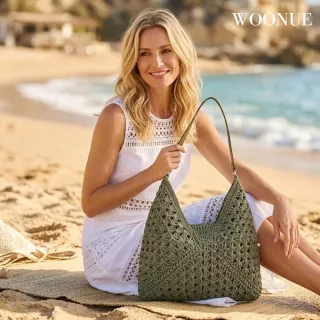 【WOONUE】雙11 HOT!多色歐美專櫃時尚編織包海灘包夏季草編包麻繩手提包側背包閨蜜女友老婆生日 