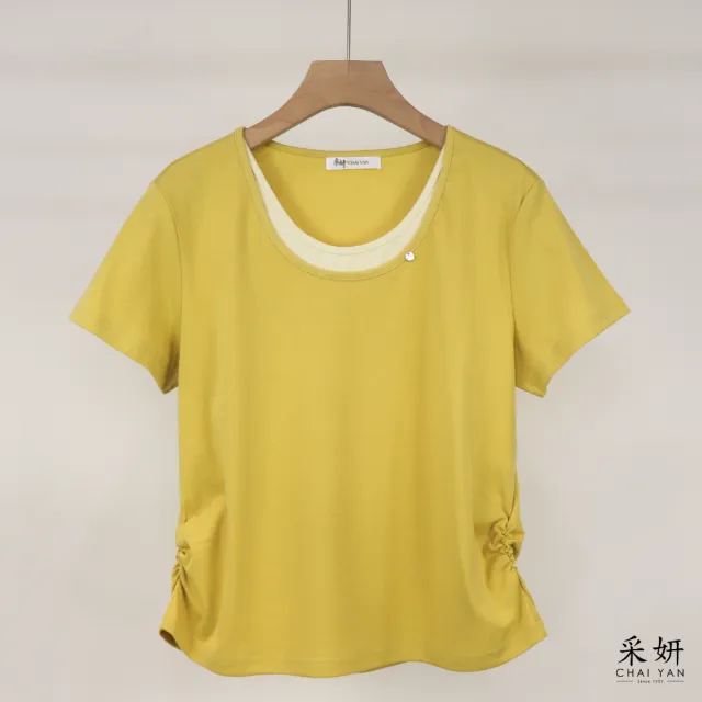 【CHAI YAN 采妍】素面顯瘦假兩件短袖上衣(春夏女裝/中大尺碼/專櫃/寬鬆/透氣)