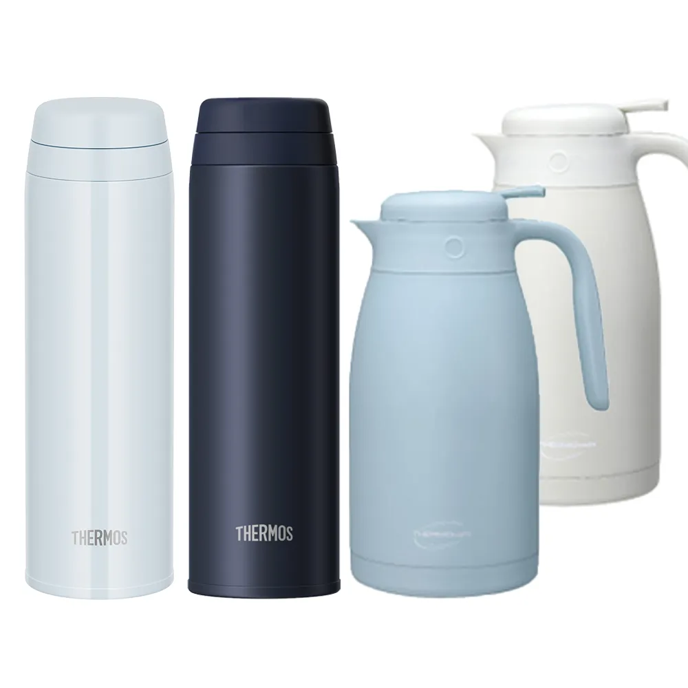 【THERMOS 膳魔師】超值2入_可進洗碗機不鏽鋼90度開蓋真空保溫杯500ml+保溫壺2000ml(JOR-500+TCTP-2000)