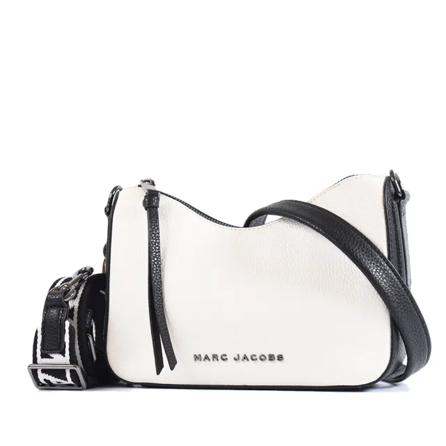 【MARC JACOBS】牛皮拚色荔枝紋拉鍊肩背/斜背二用鎖頭包-黑/白/小