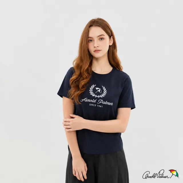 【Arnold Palmer 雨傘】女裝-100%純棉經典小傘印刺繡印花LOGO短袖圓領T-shirt(多款選)