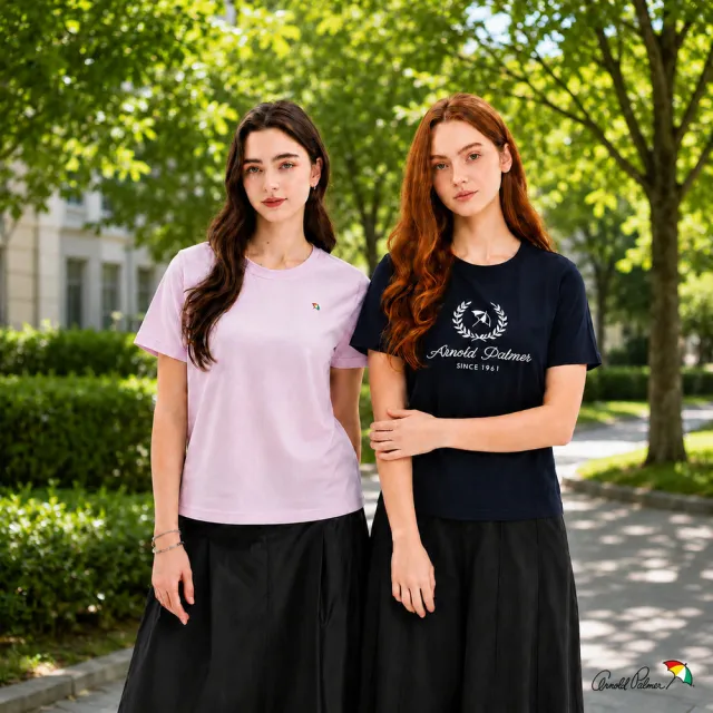 【Arnold Palmer 雨傘】女裝-100%純棉經典小傘印刺繡印花LOGO短袖圓領T-shirt(多款選)