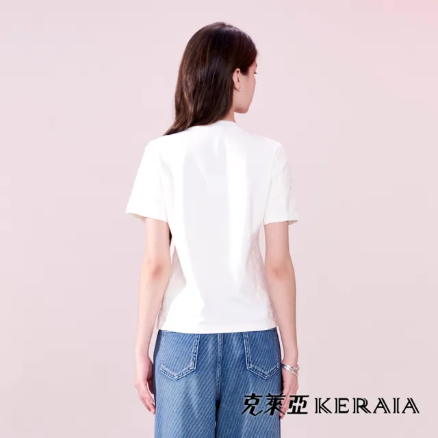 【KERAIA 克萊亞】晨曦蝶蹤蕾絲拼接T恤上衣
